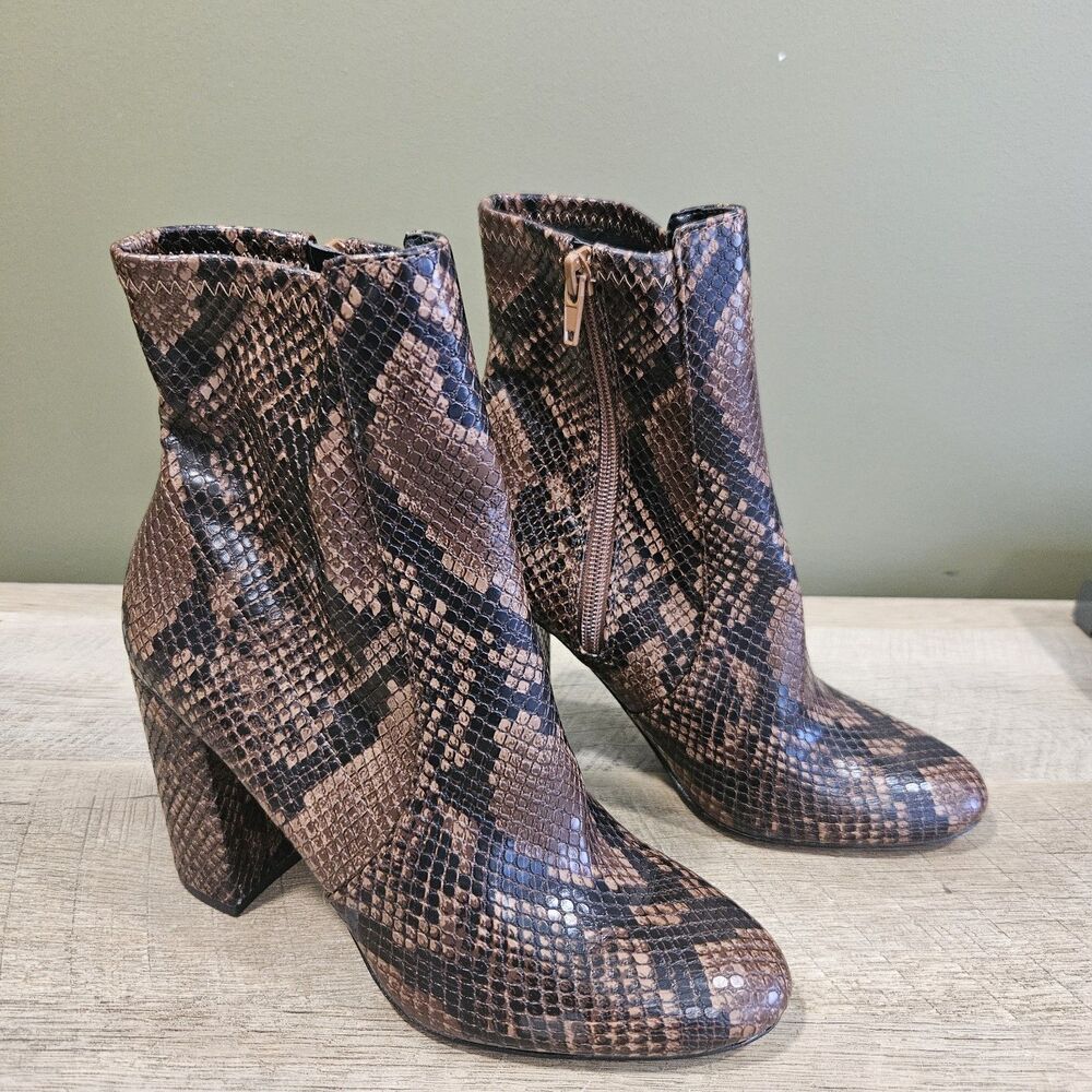 Aldo Womens Size 6 Snake Skin Zip Pointed Chelsea Ankle Boot BROWN LEATHER
